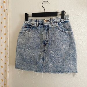 Vintage Forenza Acid Wash Denim Mini Skirt Made in Italy High Waist Raw Hem